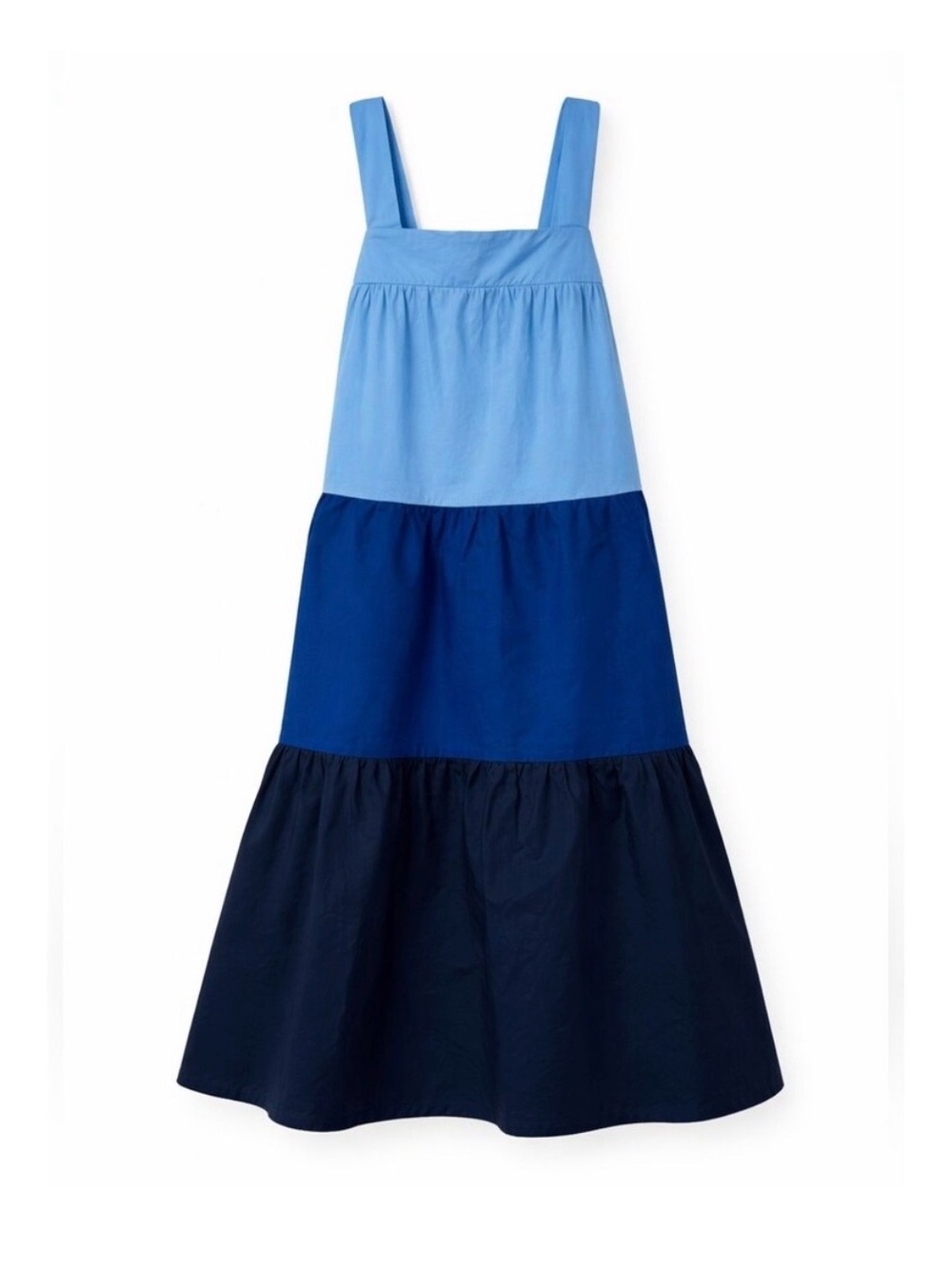 NEW Moon River Anthropologie Tiered Colorblock Ombre Blue Dress Cotton Sz Small